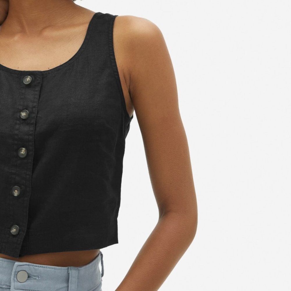 Everlane  Linen Button-Front Crop Tank